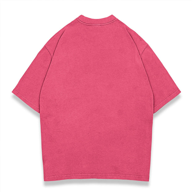 Washed street style plain T-shirt - Peach