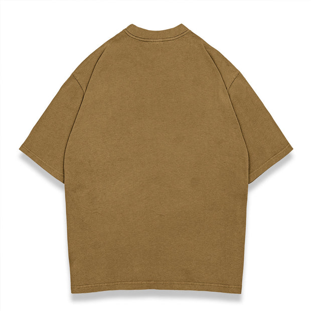 Washed street style plain T-shirt - Khaki